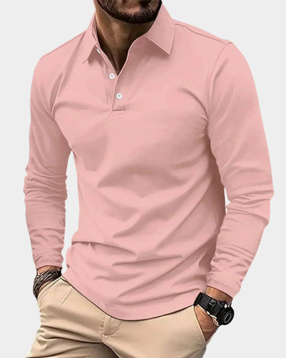 men's long sleeve polo shirt in pink