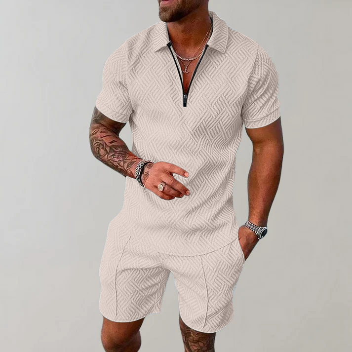 Heren Slim Fit Set – Casual voor Zomergebruik, Met Korte Mouwen en Rits