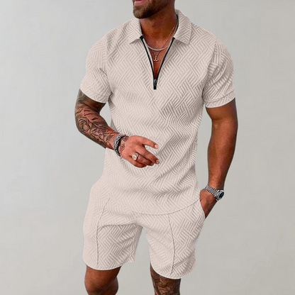 Heren Slim Fit Set – Casual voor Zomergebruik, Met Korte Mouwen en Rits