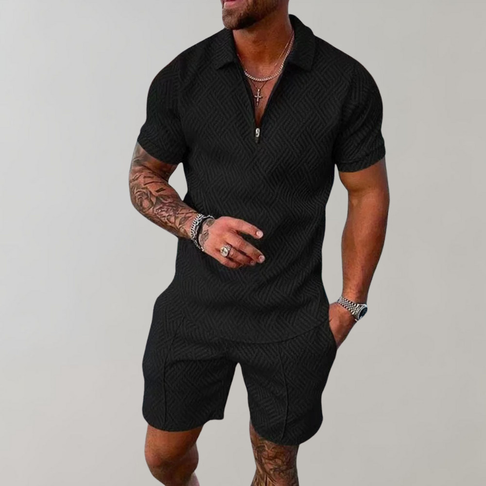 Heren Slim Fit Set – Casual voor Zomergebruik, Met Korte Mouwen en Rits