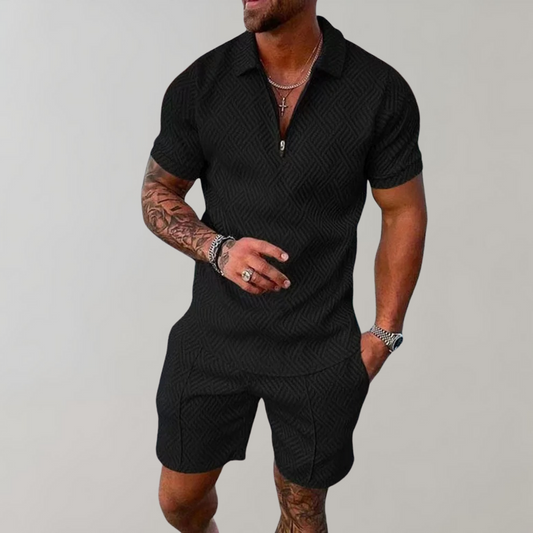 Heren Slim Fit Set – Casual voor Zomergebruik, Met Korte Mouwen en Rits