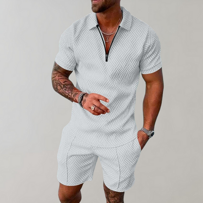 Heren Slim Fit Set – Casual voor Zomergebruik, Met Korte Mouwen en Rits