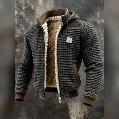 men's quilted hooded full-zip jacket in gray
