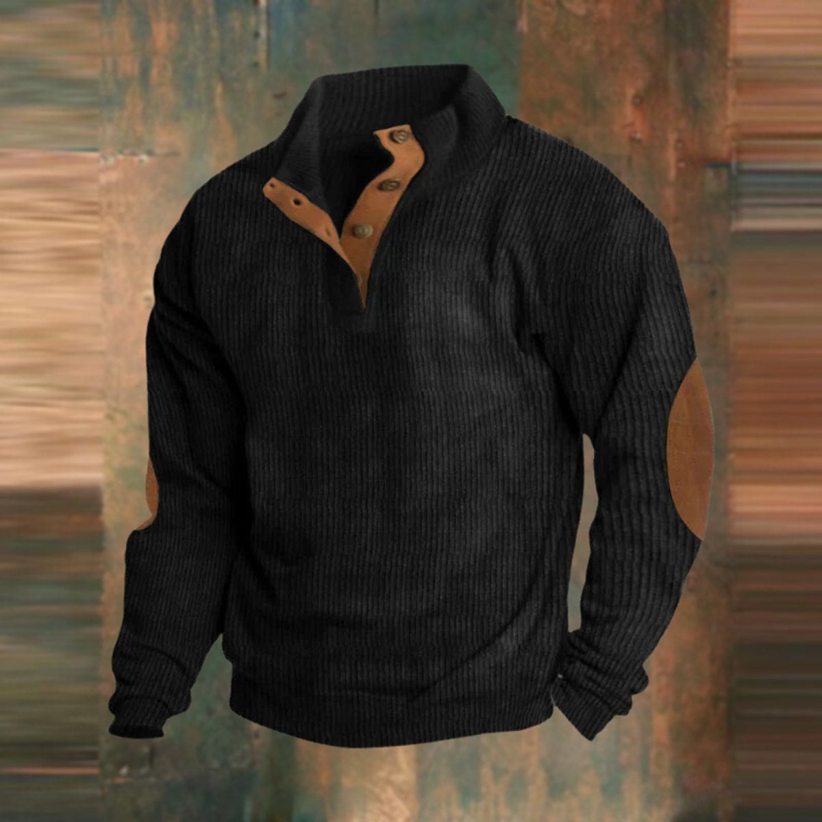 men's relaxed fit henley knit sweater in black