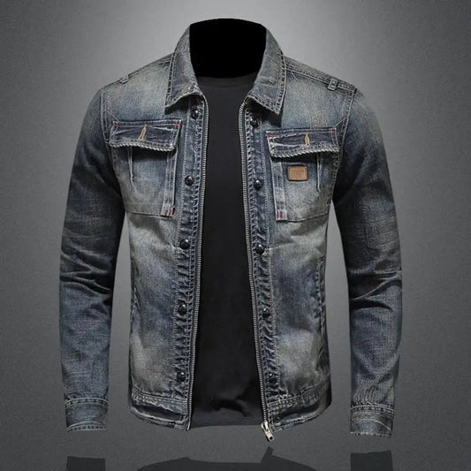men's relaxed fit zip-up denim jacket in denim