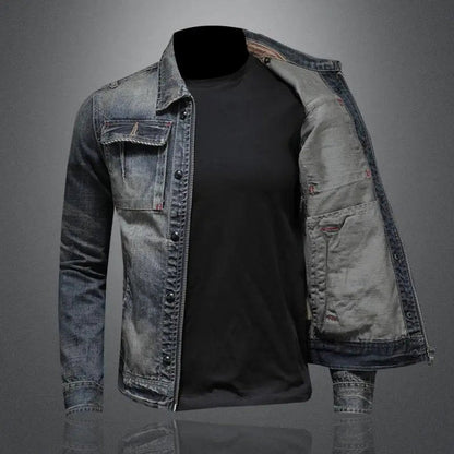 men's relaxed fit zip-up denim jacket in denim