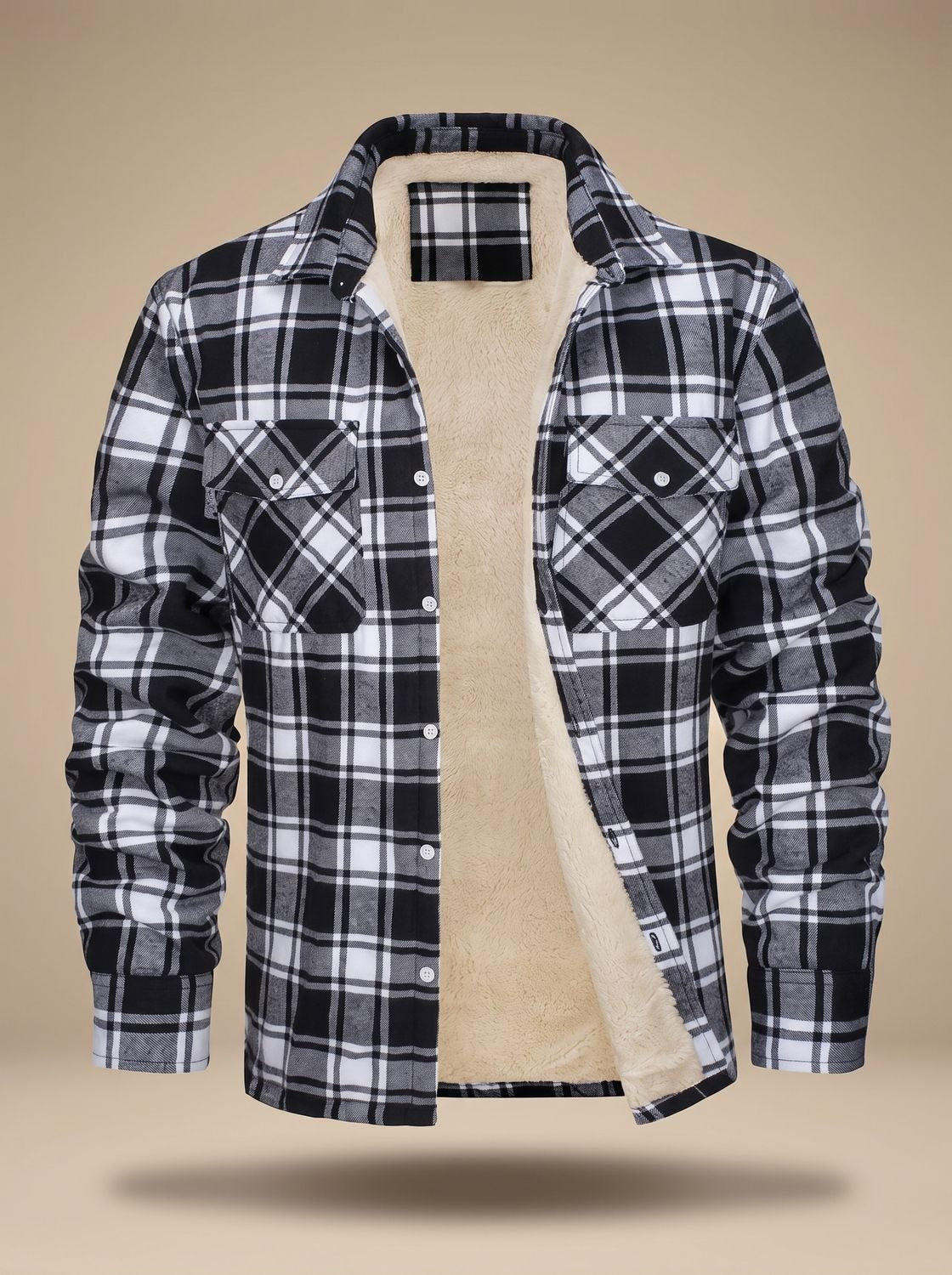 Men's Sherpa Lined Flannel Shirt Jacket Fleece Plaid Overshirt - Black