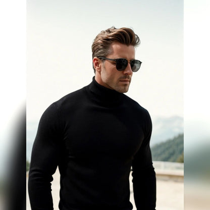 men's slim fit turtle neck jumper in black