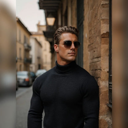men's slim fit turtle neck jumper in black