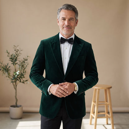 Men's Tailored-Fit Velvet Formal Blazer Jacket - As Pictured