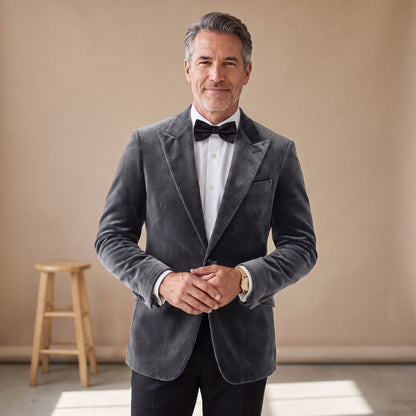 Men's Tailored-Fit Velvet Formal Blazer Jacket - Gray