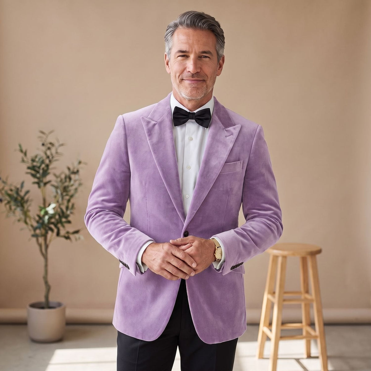 Men's Tailored-Fit Velvet Formal Blazer Jacket - Mustard Yellow