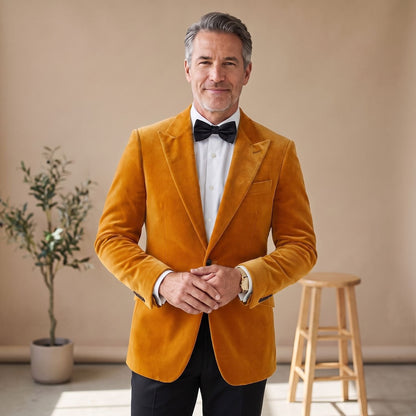 Men's Tailored-Fit Velvet Formal Blazer Jacket