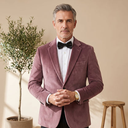 Men's Tailored-Fit Velvet Formal Blazer Jacket