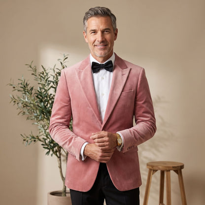 Men's Tailored-Fit Velvet Formal Blazer Jacket - Blush Pink