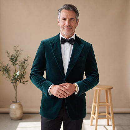 Men's Tailored-Fit Velvet Formal Blazer Jacket