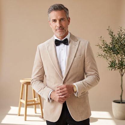 Men's Tailored-Fit Velvet Formal Blazer Jacket