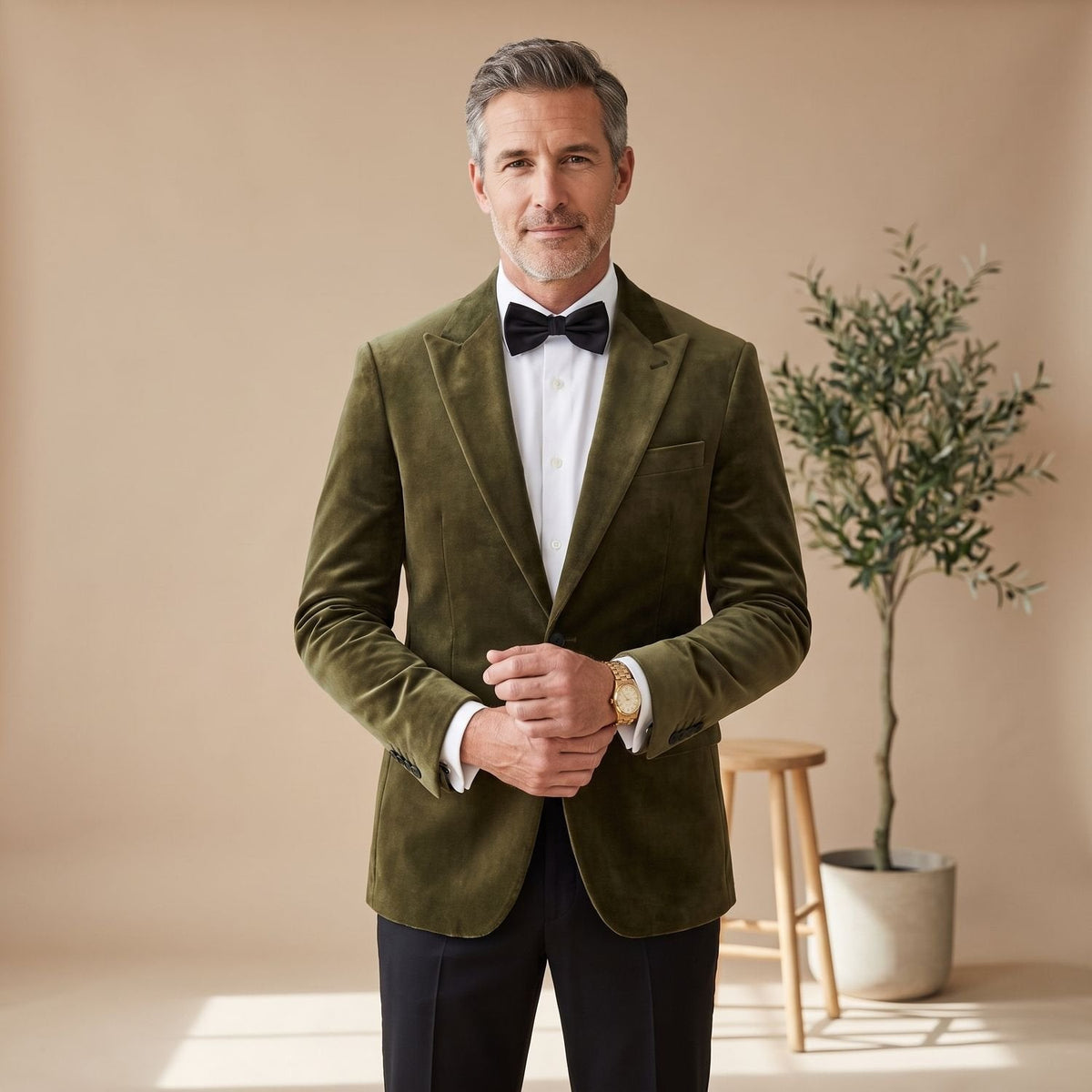 Men's Tailored-Fit Velvet Formal Blazer Jacket - Dusty Sage