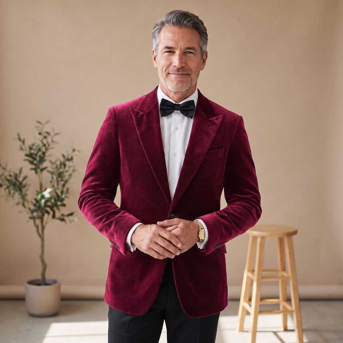 Men's Tailored-Fit Velvet Formal Blazer Jacket - Fuchsia