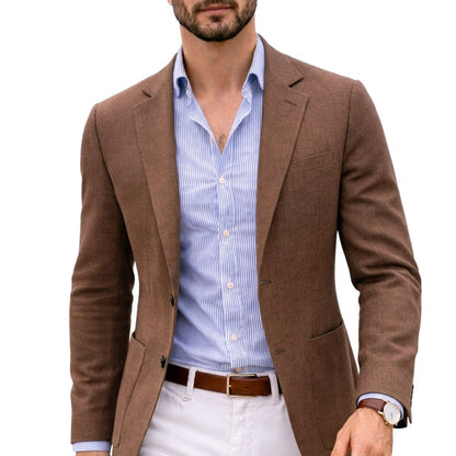 Men's Winter Coat Tailored Knit Notch-Lapel Blazer - Brown