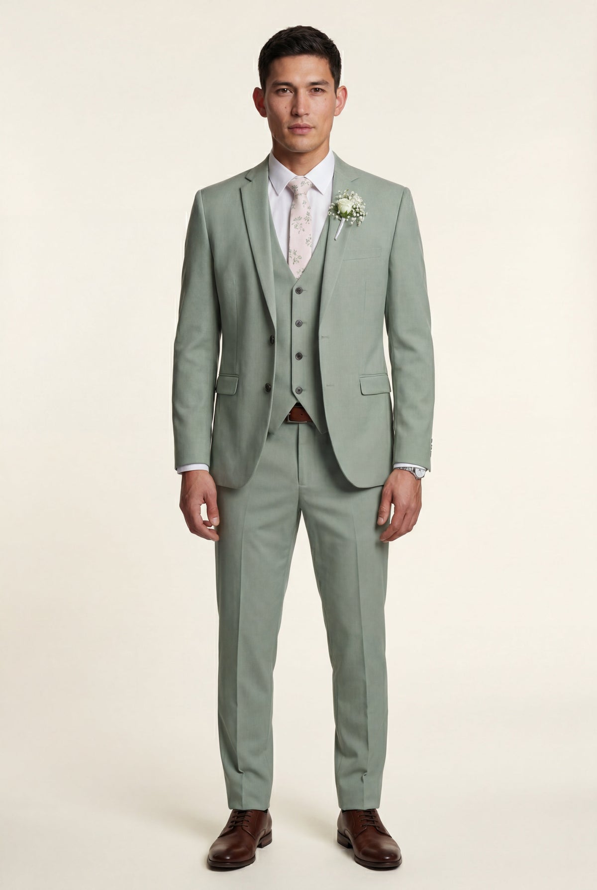 Mint Green Slim Fit Three Piece Wedding Suit with Vest - Wedding suits - Photo 15