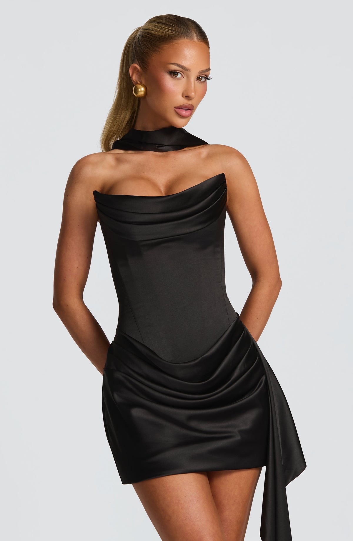 Dames Mini Jurk Strapless met Sjaaldetail