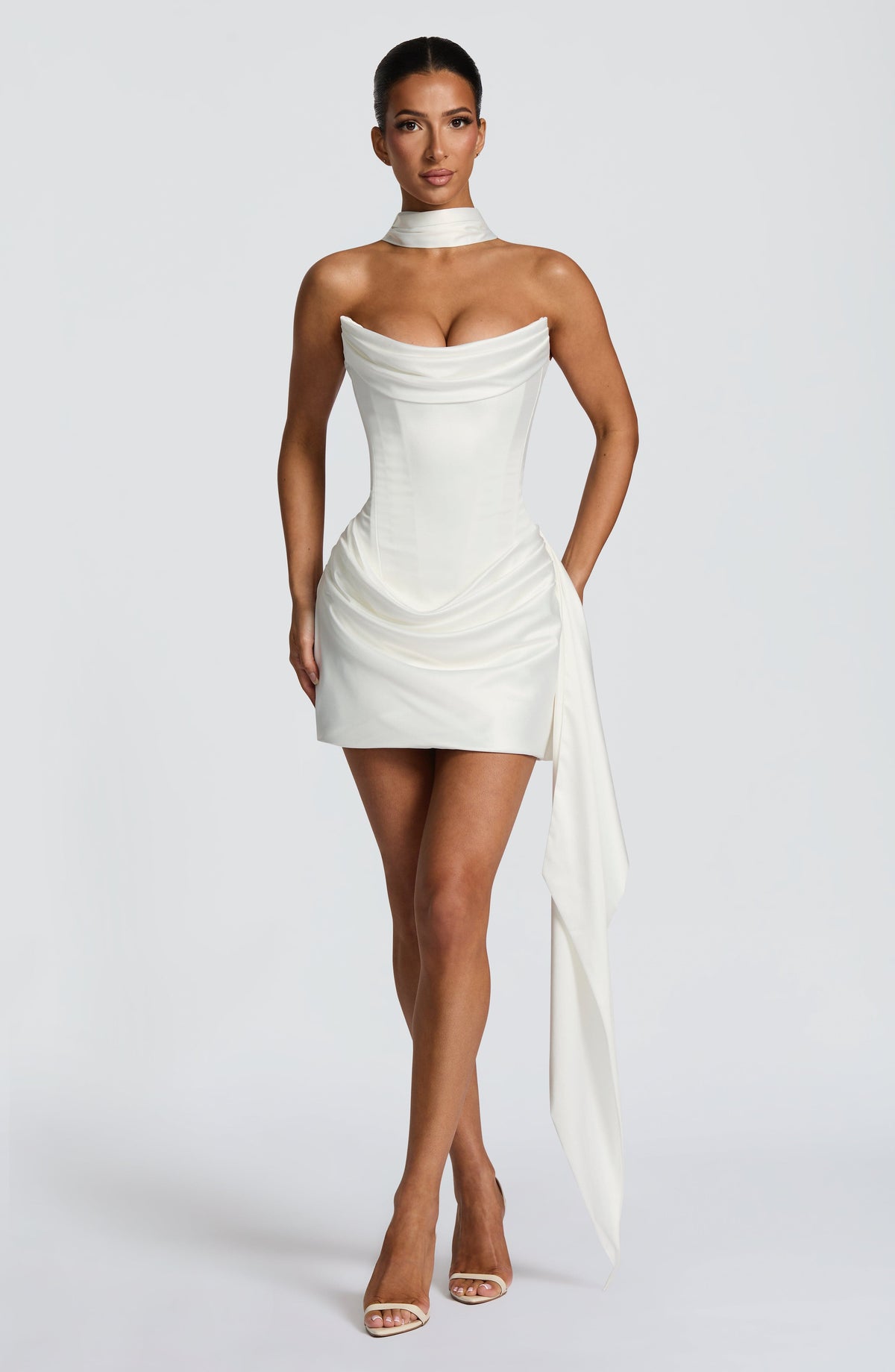 Dames Mini Jurk Strapless met Sjaaldetail
