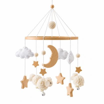 Moon and sheep felt toy topper for cot mobile