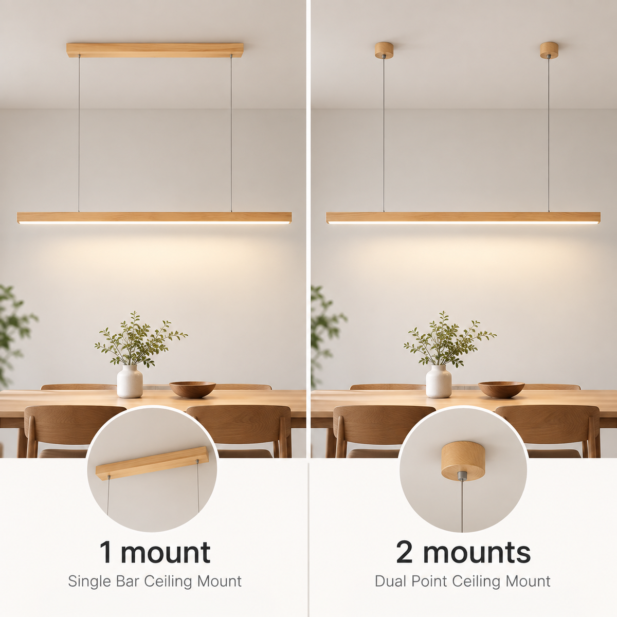 Houten LED Hanglamp met Slanke Balk - Lineair Design