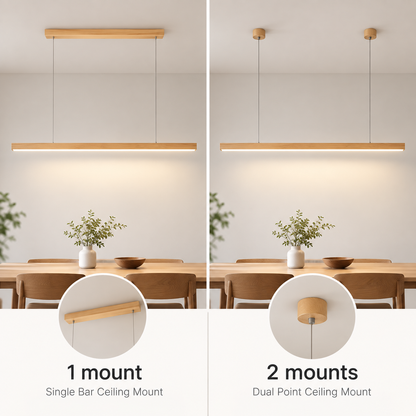 Houten LED Hanglamp met Slanke Balk - Lineair Design