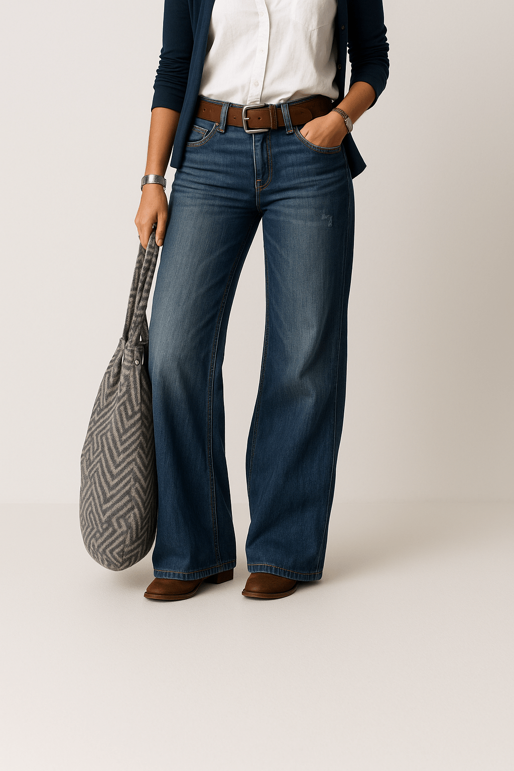 Dames wijde denim jeans - Hoge taille en Comfortabele pasvorm