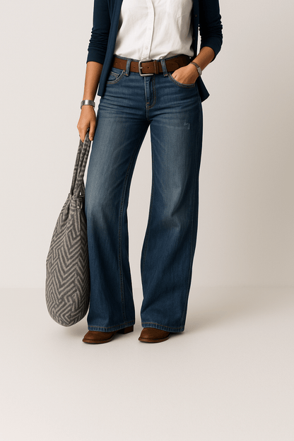 Dames wijde denim jeans - Hoge taille en Comfortabele pasvorm