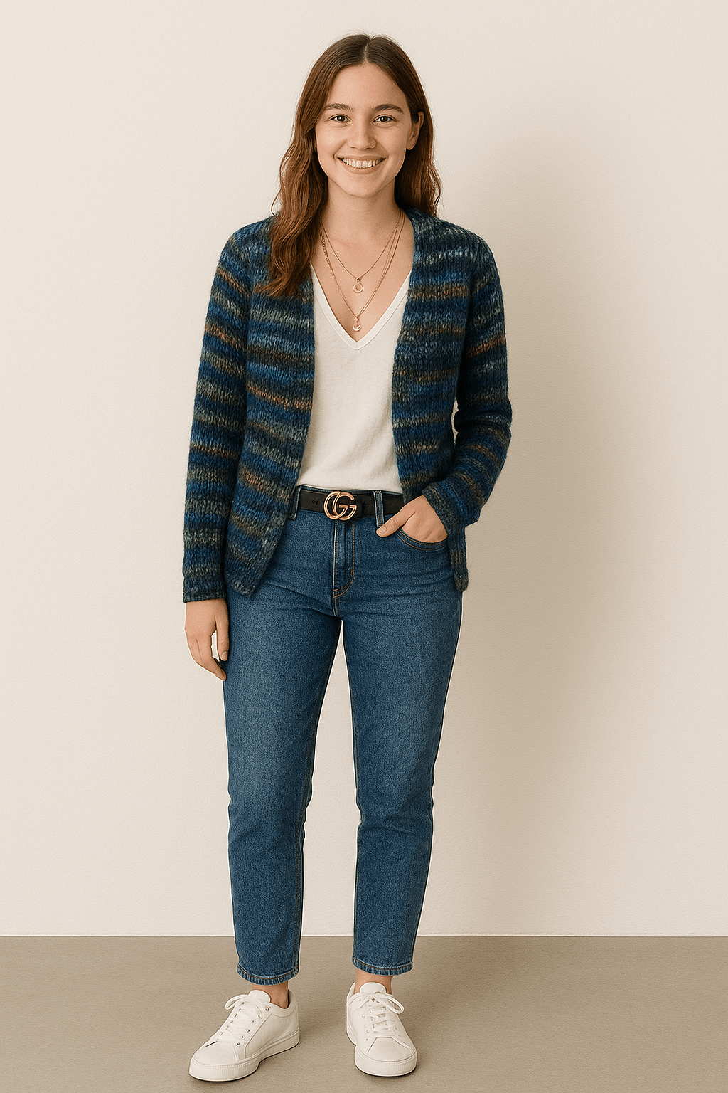 Dames Warme Meerkleurige Gebreide Vest – Casual, Lange Mouwen voor Winterse Dagen