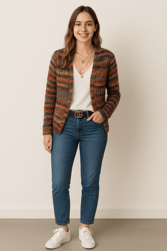 Dames Warme Meerkleurige Gebreide Vest – Casual, Lange Mouwen voor Winterse Dagen