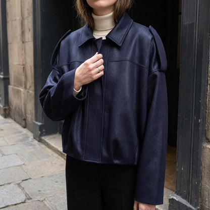 Ancona Suede Jacket — Navy, lifestyle detail