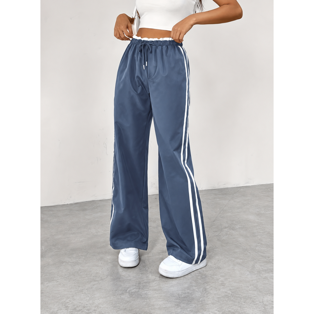 Pantalón de chándal deportivo de cintura alta para mujer – Negro con rayas blancas, ropa deportiva informal para el tiempo libre