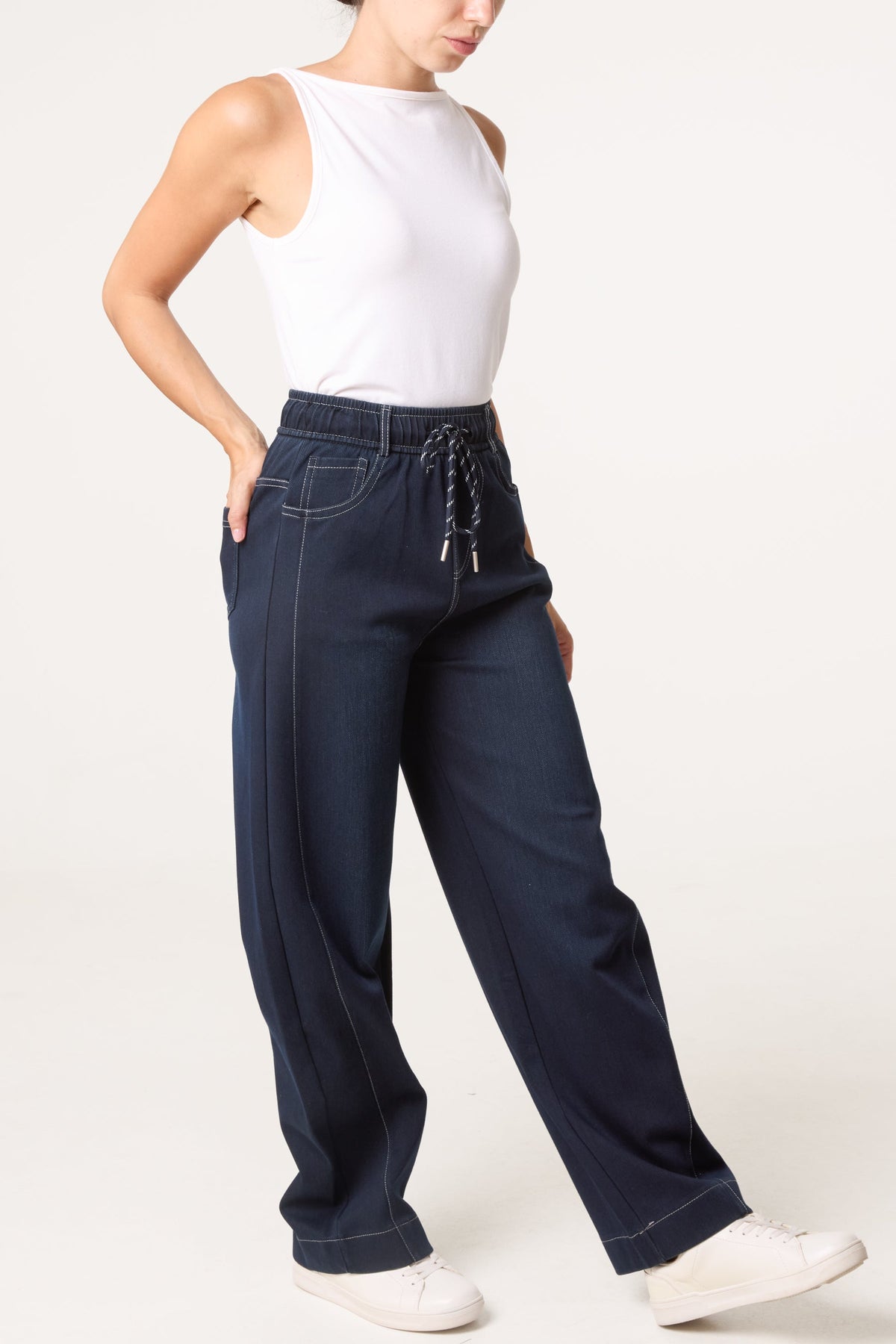Dames Barrel Leg Jeans Stretch Denim Indigo