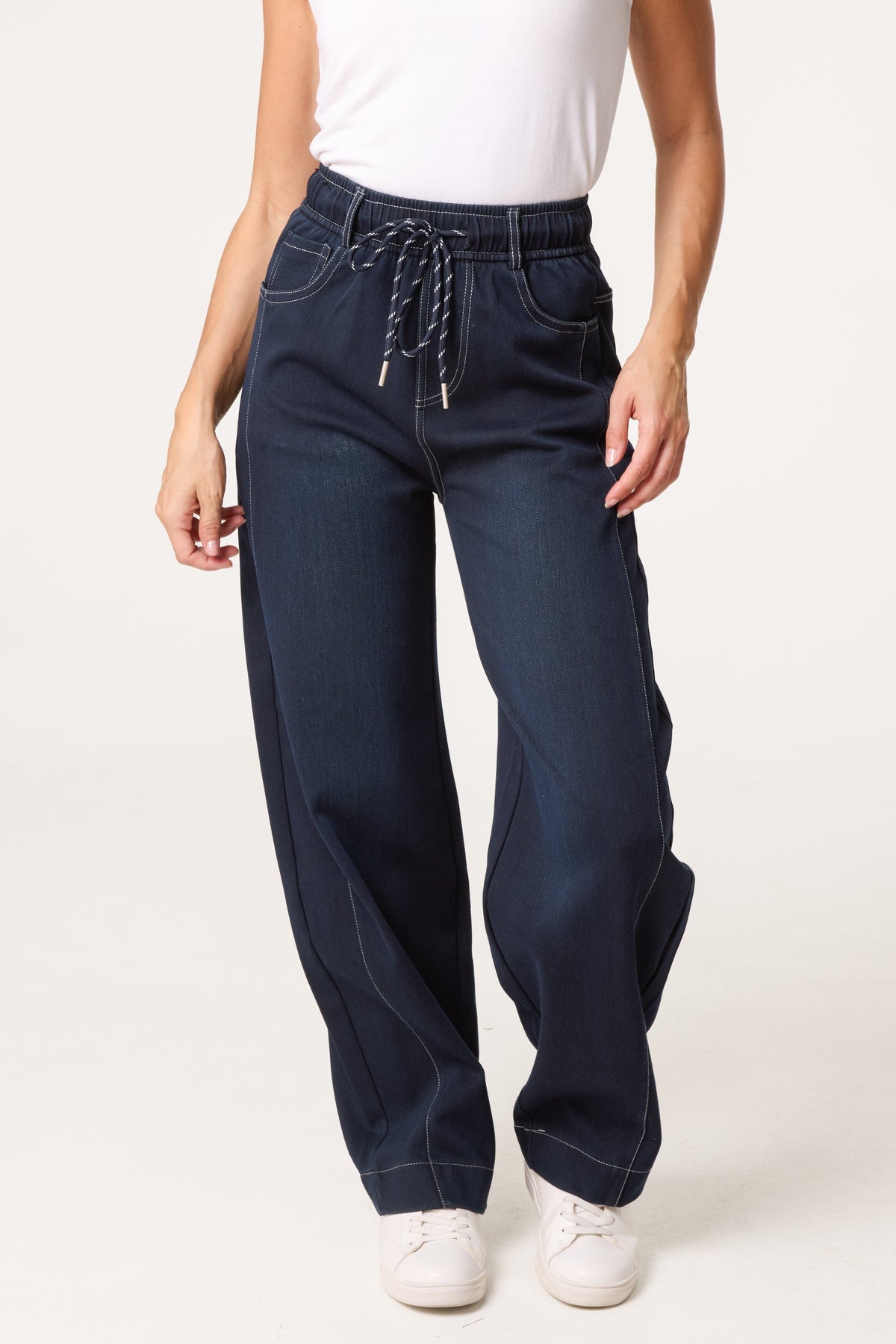 Dames Barrel Leg Jeans Stretch Denim Indigo