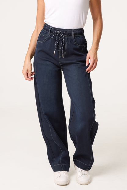 Dames Barrel Leg Jeans Stretch Denim Indigo