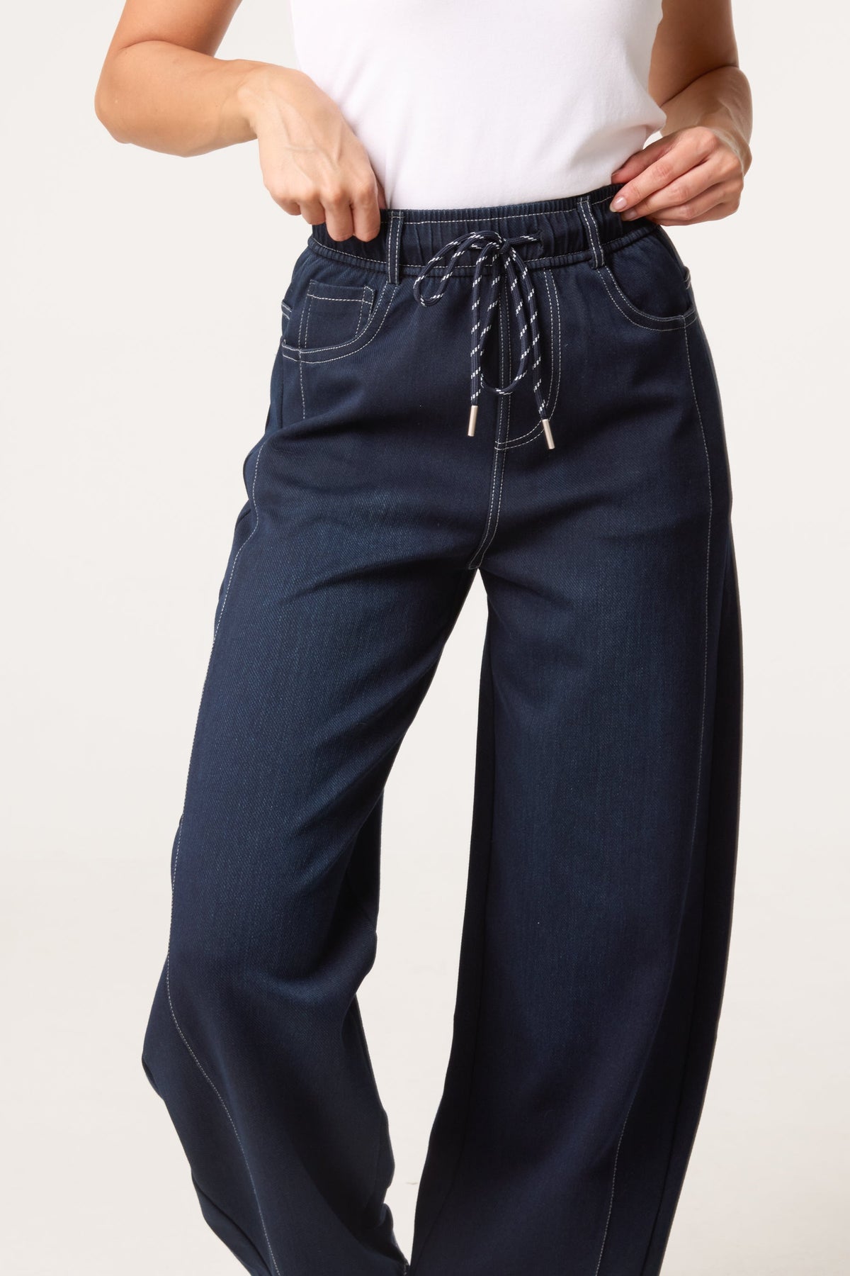 Dames Barrel Leg Jeans Stretch Denim Indigo