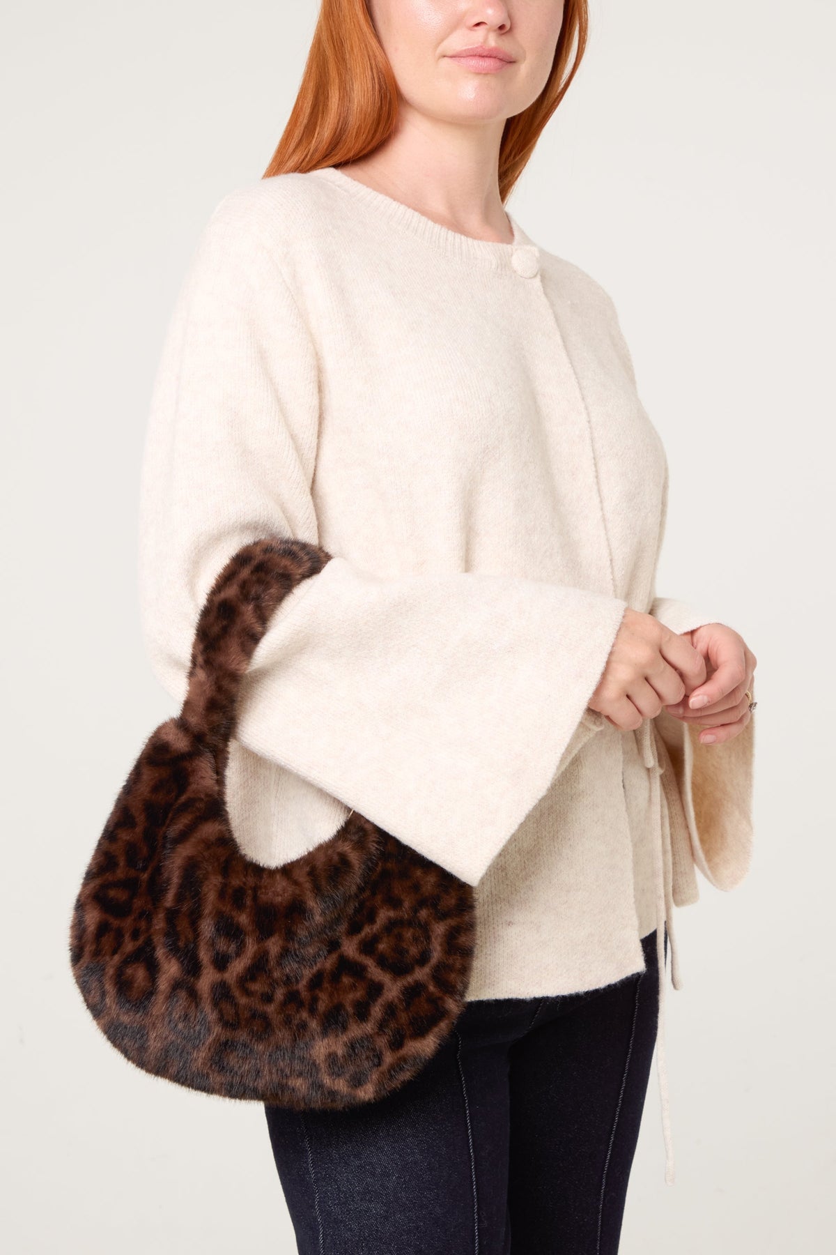 Dames Schoudertas Luipaardprint met Fluffy Afwerking