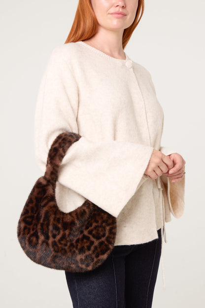 Dames Schoudertas Luipaardprint met Fluffy Afwerking