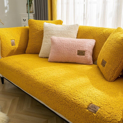 non-slip fleece sofa cover in yellow