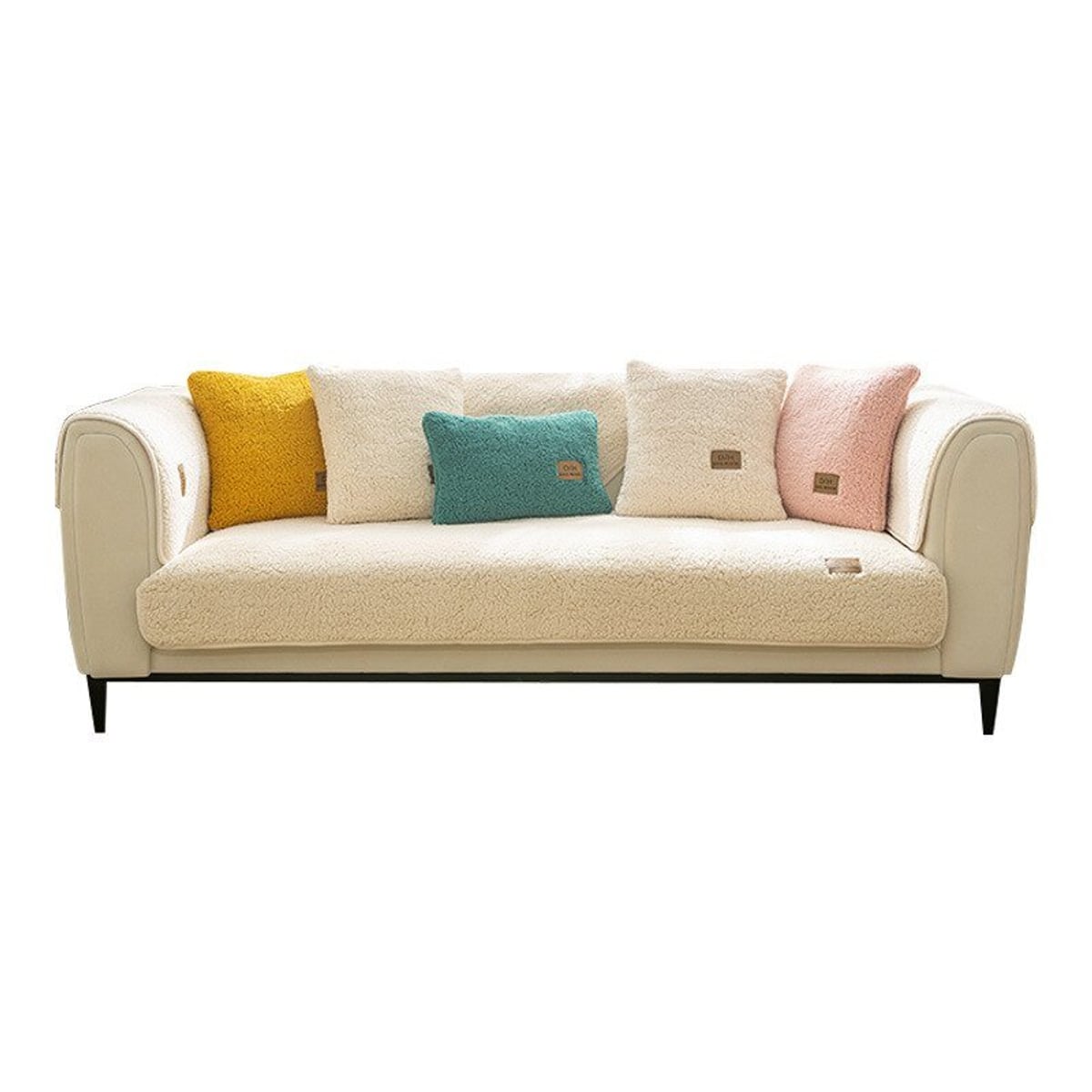 non-slip fleece sofa cover in cream
