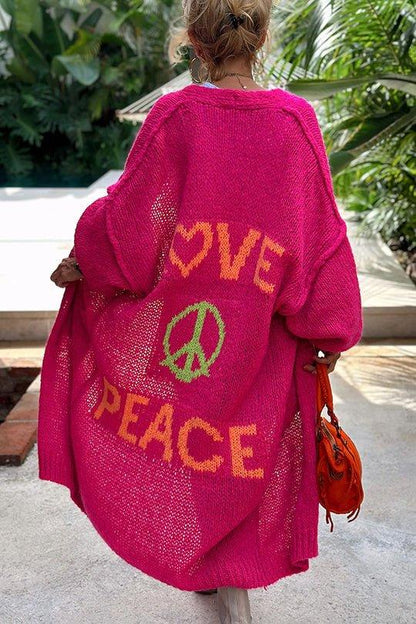 Giulietta - Vintage Oversized Cardigan met "Love & Peace" Bedrukking