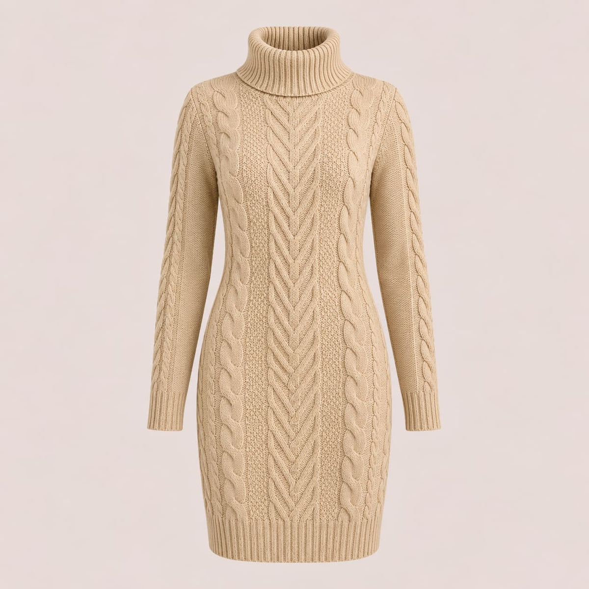 Kay Chunky Cable Knit Turtleneck Dress_1