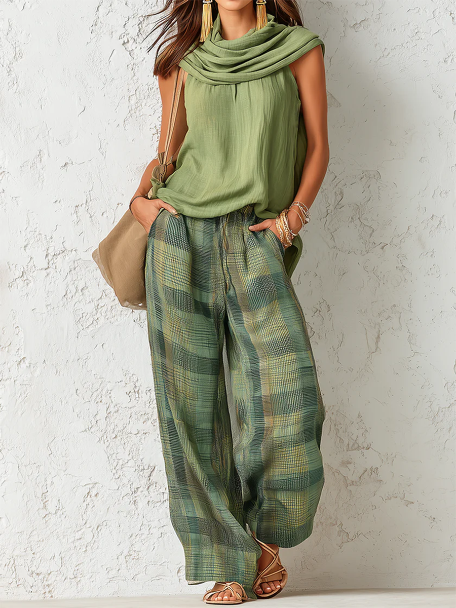 Dames Set Blouse en Wijde Broek Groen