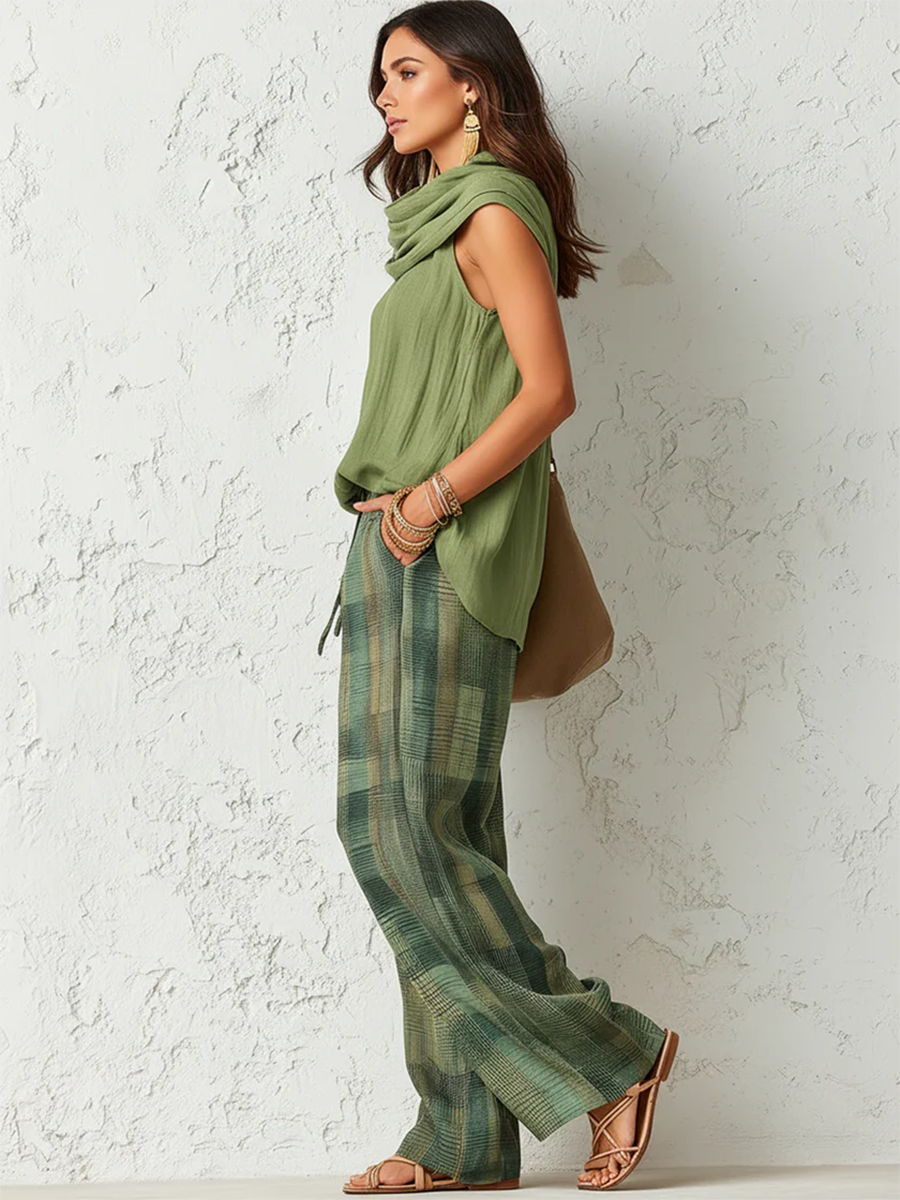 Dames Set Blouse en Wijde Broek Groen