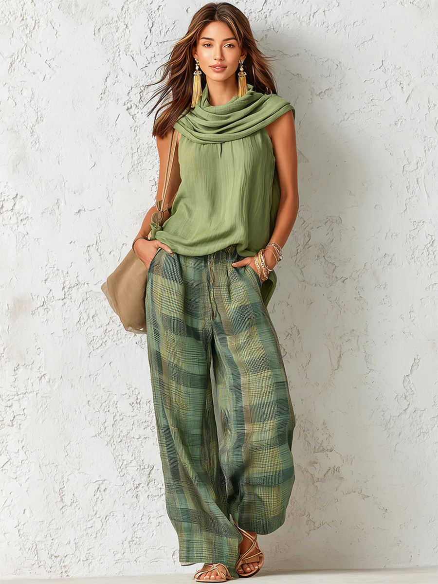 Dames Set Blouse en Wijde Broek Groen