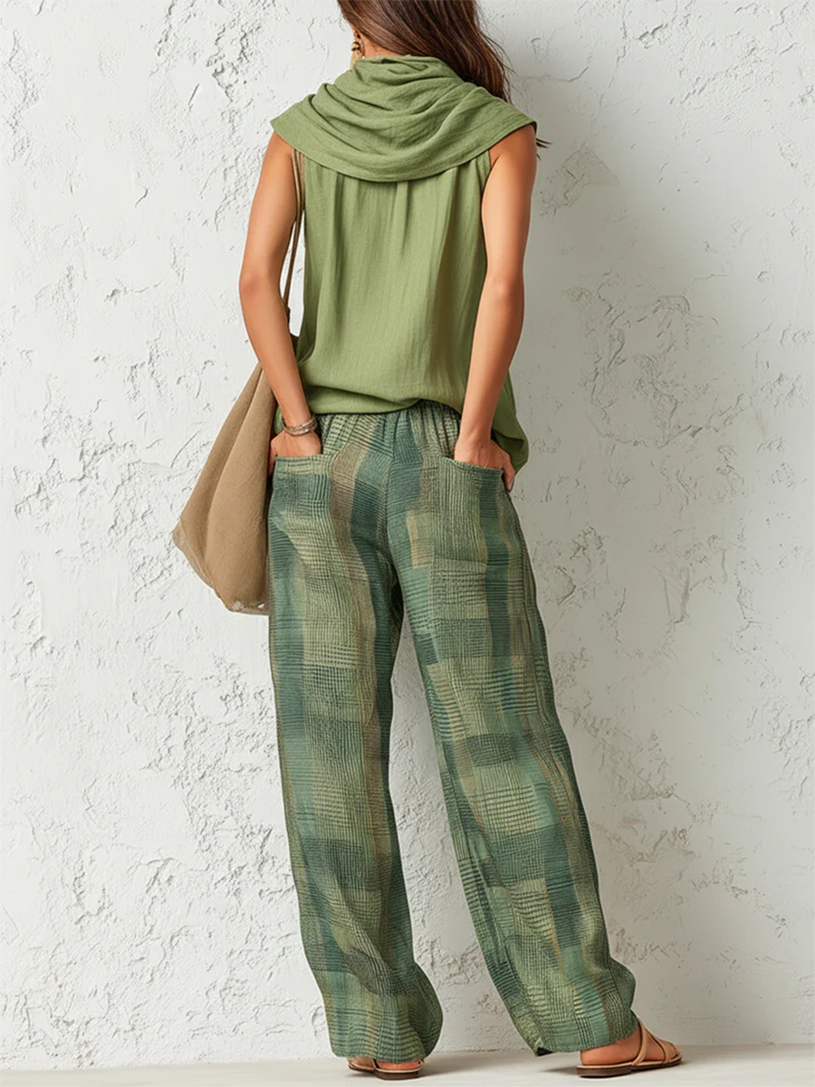 Dames Set Blouse en Wijde Broek Groen